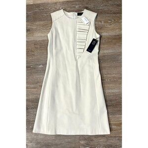 Piazza Sempione Sz 8 Cream Pleated Ruffle Ponte Knit Sheath Dress IT 42  NWT NEW